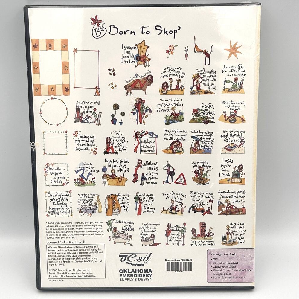 Born To Shop Embroidery Design CD 804 OESD PES DST JEF HUS Machine *NEW SEALED*